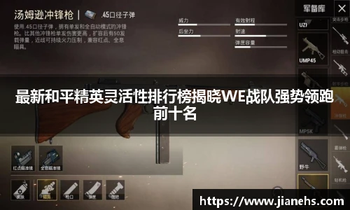 最新和平精英灵活性排行榜揭晓WE战队强势领跑前十名